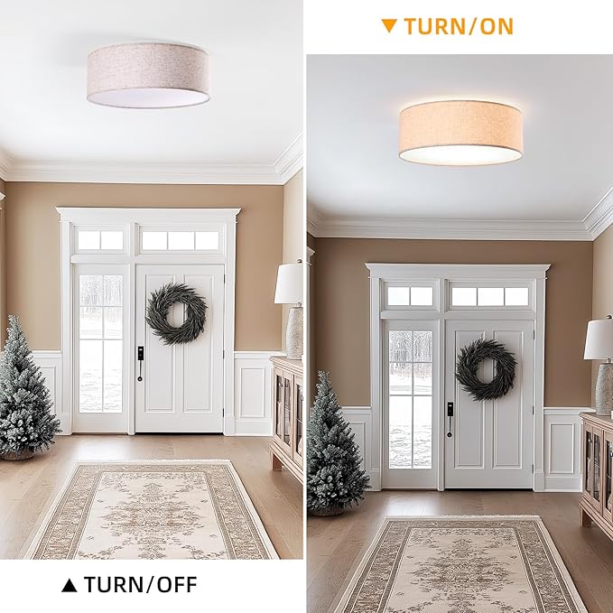 18-inch recessed Ceiling Light Fixture with Linen Shade, Modern Drum-Style Ceiling Light, UL-Certified, Suitable for Living Rooms, bedrooms, Kitchens, entryways, and Rustic Decor