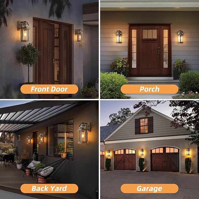 OKELI Dusk to Dawn Outdoor Wall Lights, Waterproof Lighting Fixtures Rustic Farmhouse Wall Lanterns with Clear Glass Shades Anti-Rust Outside Lights for Garage Patio Porch(Brown, 1 Pack)