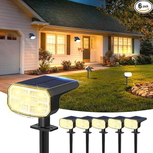 DAMINY Solar Spotlights Waterproof IP65,Auto On/Off,3000K 2 Lighting Modes Solar spot Lights for Garden,Pathway,Yard,Landscape-6 Pack