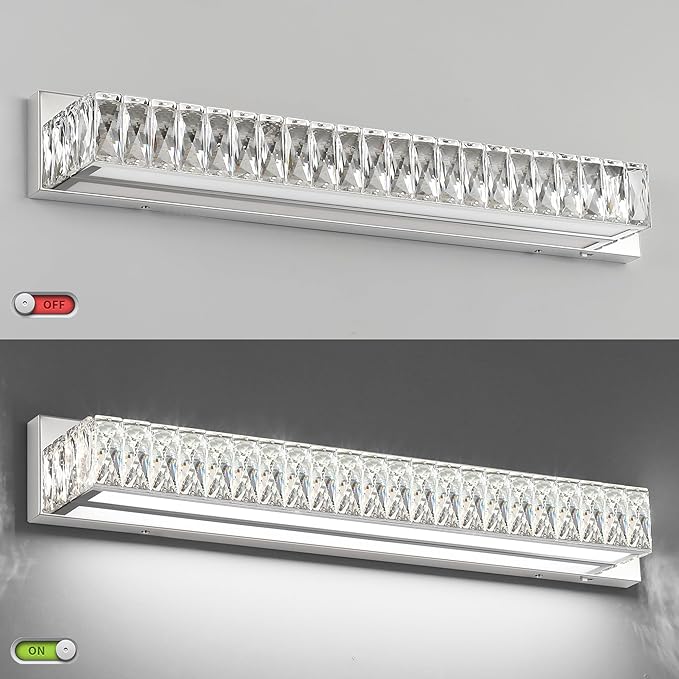 ZUZITO 30in LED Bathroom Lights Over Mirror Modern Crystal Vanity Lights Bar Chrome Wall Lighting for Bath