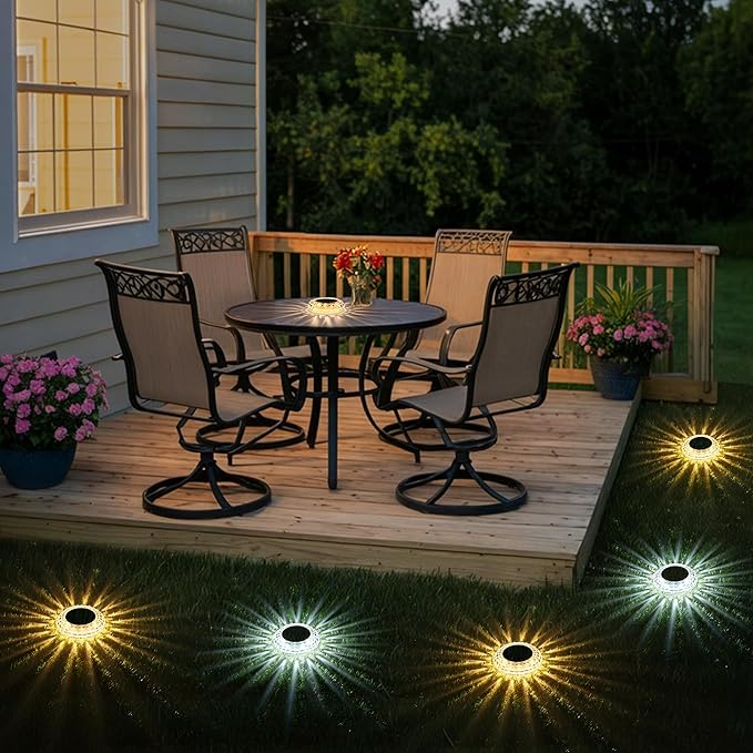 SOLPEX Solar Powered Outdoor Table Lights, Waterproof LED Disk Lights with 2 Lighting Modes, Night Light for Garden, Party, Yard, Table Decor (2 Pack)