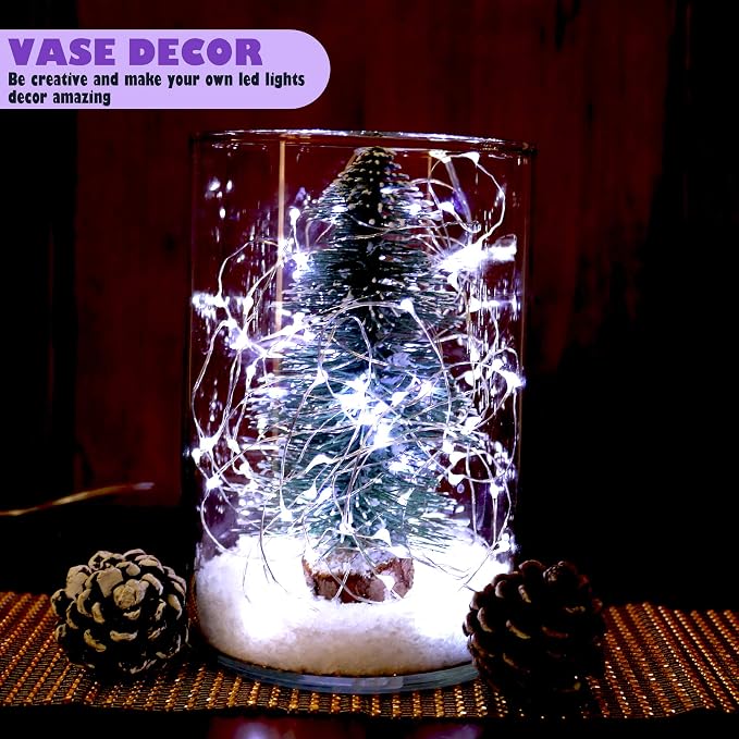 6 Pack Fairy Lights Battery Operated Mini String Lights with Timer 2PCS Remote - 6.5ft 20LED Cool White Firefly Light Waterproof Silver Wire Twinkle Light DIY Mason Jar Wedding Party Christmas Decor