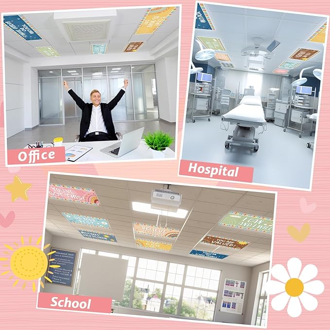 8 Pcs Fluorescent Light Covers with 80 Magnets Decorative for Classroom Ceiling Lights 4 x 2 Feet Magnetic Light Cover Filter Easy Install for Office Hospitals Drop Home Ceiling Supplies (Boho)