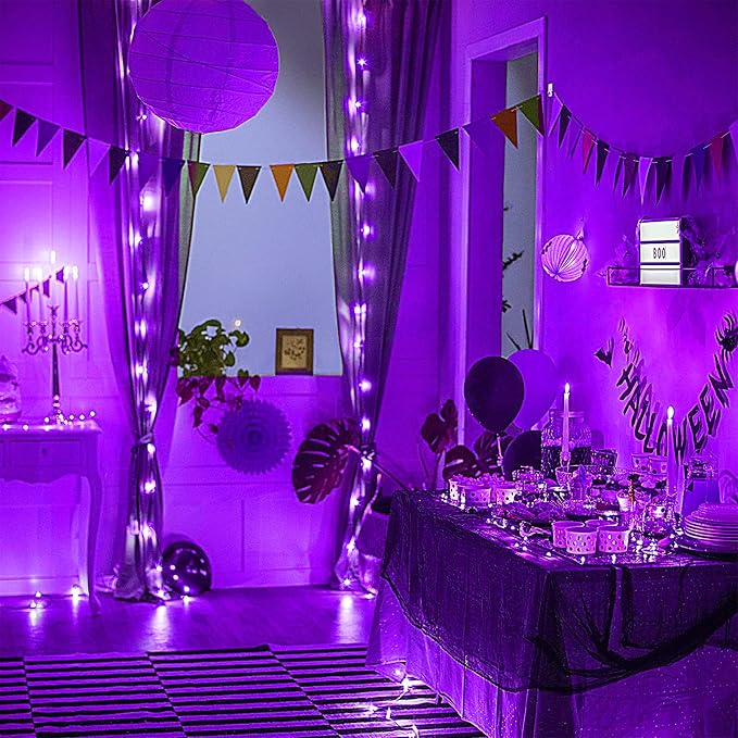 12 Pack Purple Halloween Lights Battery Operated String Lights 7 Feet 20 Led Fairy lights Waterproof Mini Lights Silver Wire for DIY Indoor Outdoor Xmas Bedroom Holiday Halloween Party Decorations