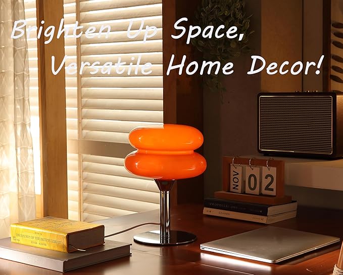 Glivpny Mushroom Lamp Table Lamp for Night Stands,Mid Century Modern Desk Lamps for Bedroom, Vintage Dimmable Bedside Small Lamps, Cute Cool Home Room Aesthetic Decor for Living Room (Orange)