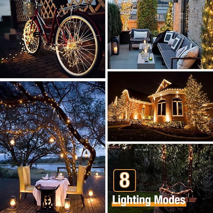 btfarm 2 Pack Solar String Lights Outdoor - Total 240LED 78FT Solar Fairy Lights Outside Waterproof 8 Modes, Copper Wire Solar Powered Twinkle Light for Garden Tree Christmas Wedding Party,Warm White