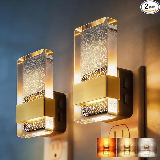 DORESshop LED Night Lights Plug into Wall, [2 Pack] 3 Level Dimmable Night Light, Bubble Decorative Nightlight, Dusk to Dawn Sensor, Wall Sconce-Style Design Nightlights for Bathroom, Hallway, 3CCT