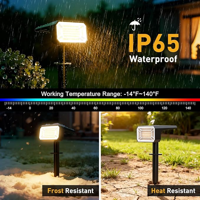 800 Lumens Solar Spot Lights Outdoor, 8 Pack Solar Landscape Lights with 100 LEDs Each, 4 Lighting Modes, IP65 Waterproof, 2-in-1 Solar Spotlights for Yard Garden Pathway Driveway(Warm White)