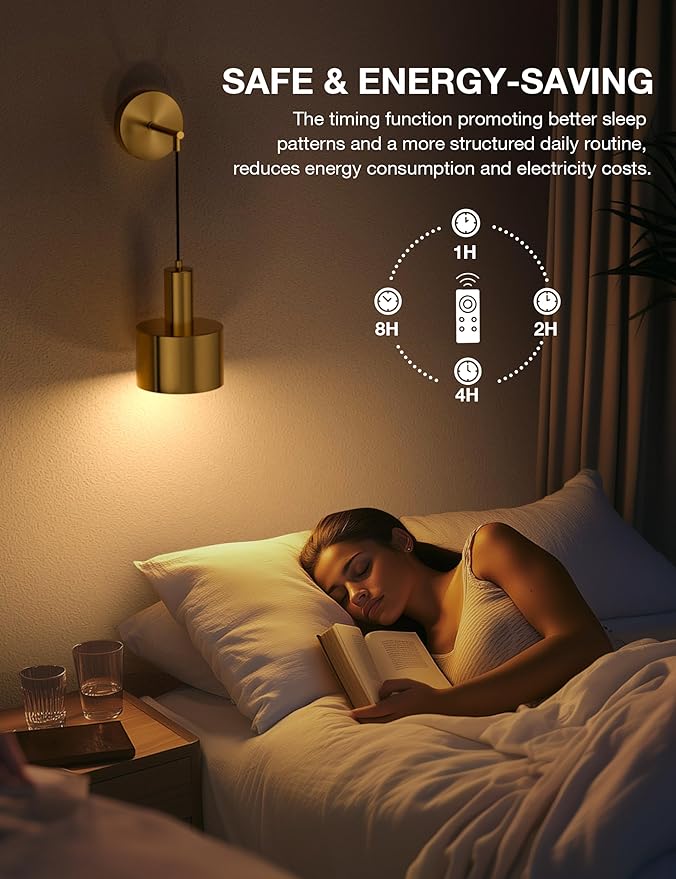 NIORSUN Battery Operated Wall Sconce Set of 2, Gold Wireless Rechargeable Wall Lights with 5200mAh Dimmable Detachable Bulbs and Remote, 9 Colors Sconces Wall Decor for Bedroom Living Room Hallway