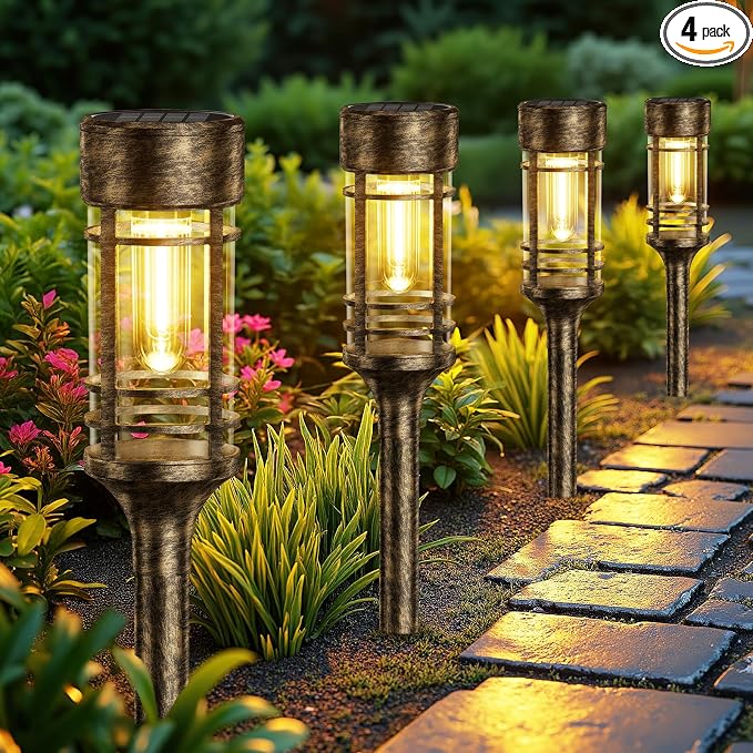 LETMY 4 Pack Brown Solar Pathway Lights Outdoor, Bright Solar Lights Outdoor Waterproof IP65, Solar Garden Lights Outdoor for Yard Walkway Driveway Landscape Garden Decor (Bronze)