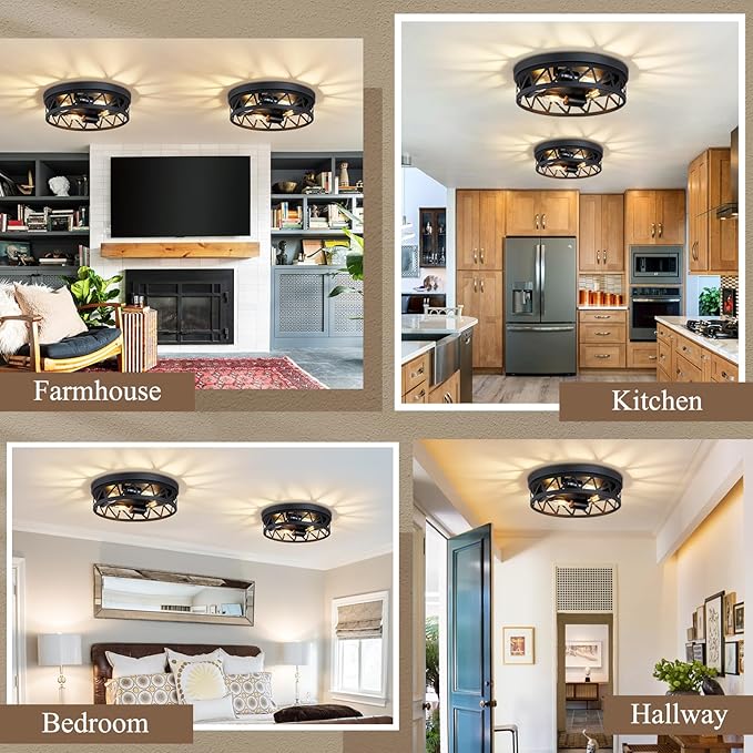 14 inch Black Flush Mount Ceiling Light Fixture,4-Light Light Fixtures Ceiling Mount for Hallway Hall,Kitchen,Farmhouse(2 Pack)
