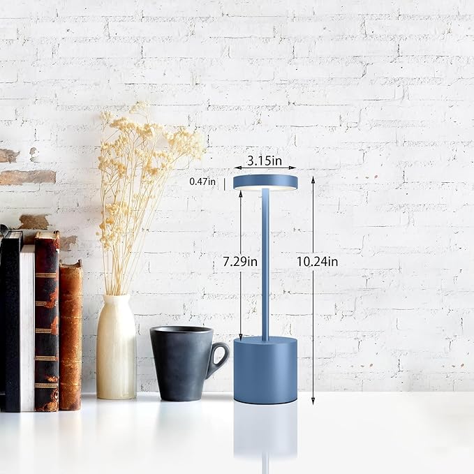 TBBGA Cordless Table Lamps Set of 2, 5000mAh Rechargeable Battery Powered Lamp, 3 Color Stepless Dimming LED Table Lamp, Portable Table Light for Outdoor/Indoor/Restaurant/Home. (Blue)