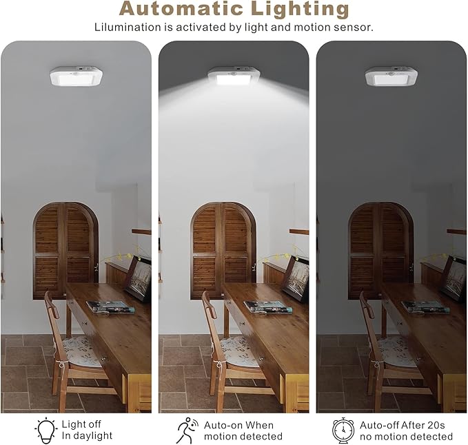 Rechargeable Motion Sensor Ceiling Light, 220LM 6000K Closet Lights Motion Sensored with USB Cable, 2000mAh Rechargeable Wireless for Stairway, Hallway, Pantry, Shower, Shed