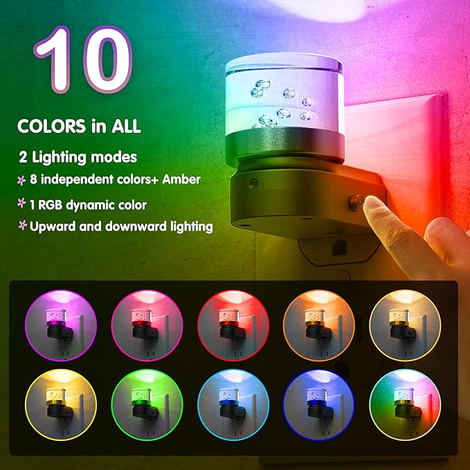 L LOHAS LED Night Light, Night Lights Plug into Wall, Color Changing Nightlight RGB with Dusk to Dawn Sensor, for Halloween, Christmas, Holiday, Hallway Bedroom Kids Room, 2 Pack