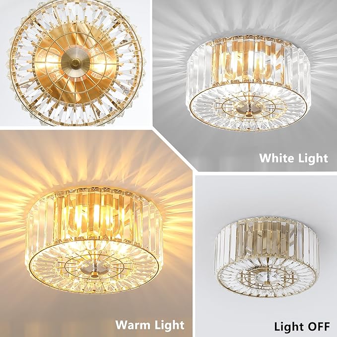 Gold Crystal Ceiling Light, 11.8" Semi Flush Mount Ceiling Light, 2-Lights Hallway Lighting Fixtures Crystal Chandelier Gold Bedroom Chandelier for Entryway Bathroom Foyer, E26 Socket