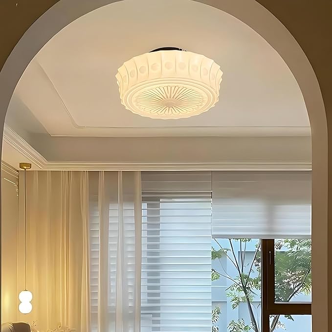 LIGHTLAND Milk Glass Ceiling Light, 13.8 Inch Mid Century Semi Flush Mount Ceiling Light Fixture, Vintage Chandelier for Bedroom, Living Room, Dining Room, Hallway (Style B, Cream)
