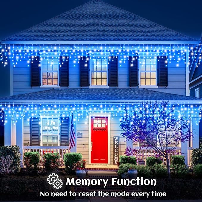 132ft Icicle Lights for Outside, Blue and White Christmas Lights Outdoor Indoor, 1280 LED Twinkle String Light with 240 Drops Curtain Light for Thanksgiving Room Home Wall Bedroom Window Decoration