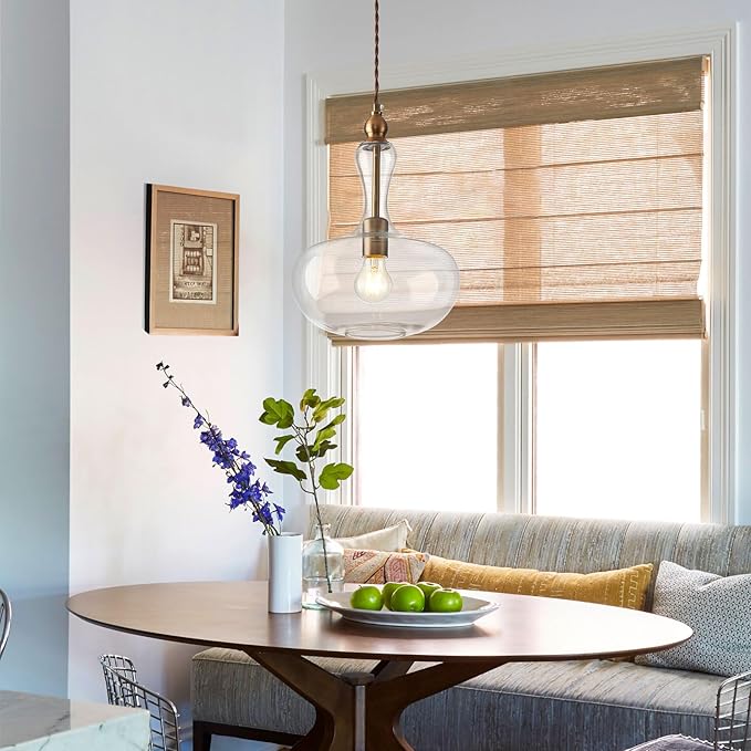 Glass Pendant Light Vintage Brass Kitchen Island Pendant Light with Clear Glass Shade for Dining Room Kitchen Entrance Stairs