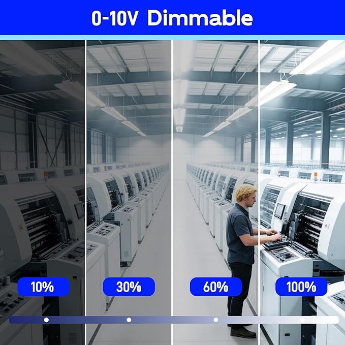 hykolity 4 Pack 4FT 250W LED Linear High Bay Shop Light, 33750LM 135LM/W, 100-277V, 0-10V Dim, 5000K Daylight Linear Hanging Light for Warehouse Workshops