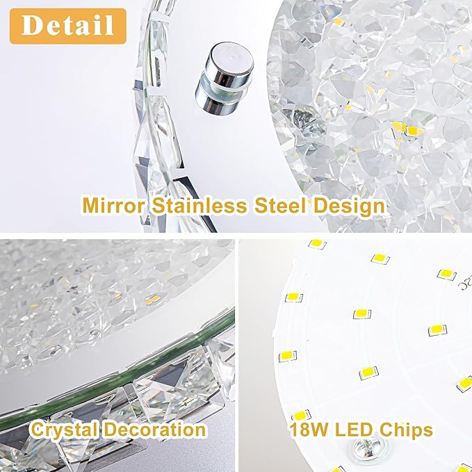 Flush Mount Crystal Ceiling Light Modern Ceiling Light Hallway Light Fixtures LED 4000K Round Ceiling Light 8 Inch for Small Space, Bedroom, Foyer, Entryway, Kitchen