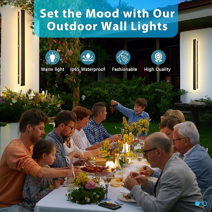 Outdoor Wall Light LED Long Wall Sconce 23.63in Ip65 Waterproof Black Modern Outdoor Lights 3000k 20W Metal Exterior Light Fixture For Porch Light Patio Front Door Yard Garden Villa Living Room