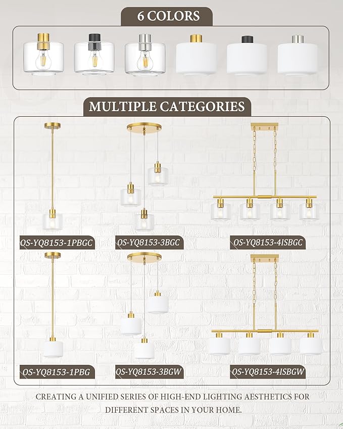 Brushed Gold Pendant Lights Kitchen Island 2 Pack, Modern Clear Glass Hanging Light Fixtures with Rods, Mini Kitchen Pendant Lighting Over Island for Sink Bathroom, OS-YQ8153-2PBGC