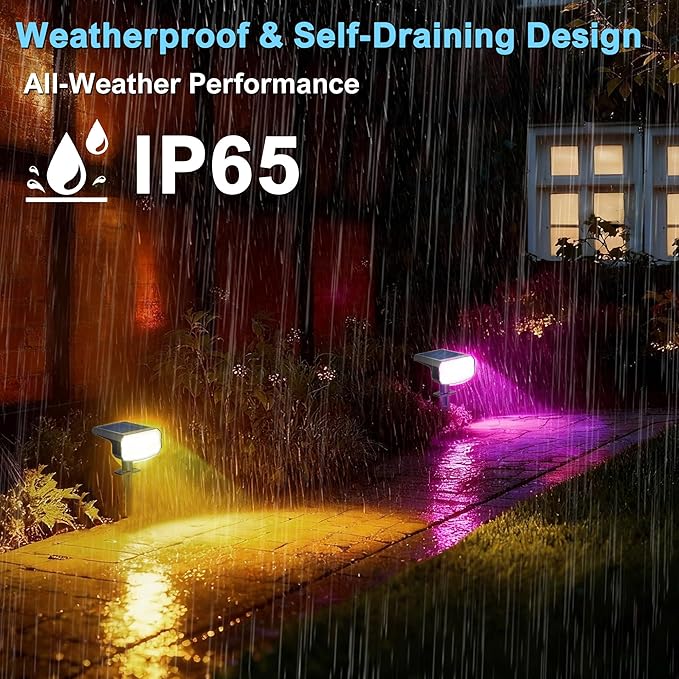 JEJOT Color Changing Solar Spot Lights Outdoor Waterproof IP65,8 Lighting Modes Multicolor RGB Christmas Spotlight for Porches Yard Gardens Landscape Deconrations-6 Pack