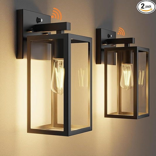 Kalium Dusk to Dawn Porch Outdoor Light, 2 Pack Wall Light Fixtures Waterproof Exterior Wall Sconce Light Fixture with E26 Base for Patio Entryway Hallway (Bulb not Included)