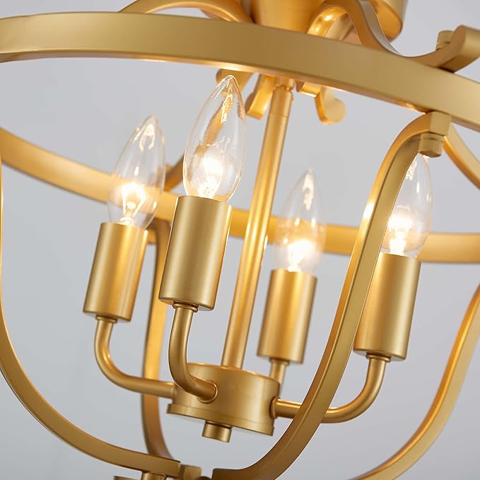 Modern 4-Light Vintage Antique Candle Chandelier Ceiling Light, Gold Ceil Light Fixture for Dining Room, Living Room, Bedroom, Farmhouse Style, Maria Theresa Style, D17.3*H15 inch