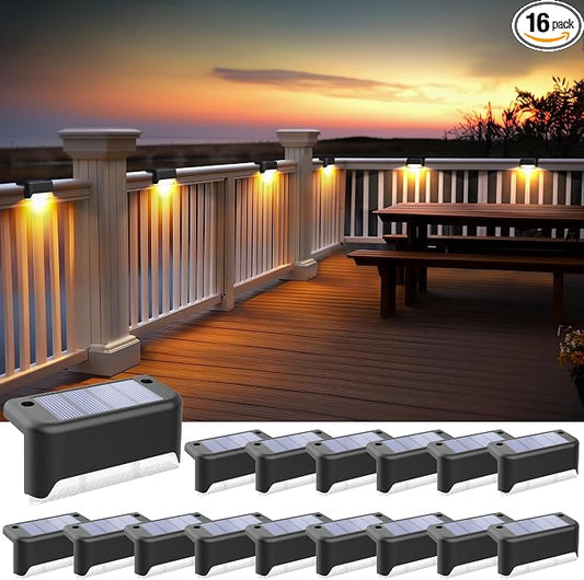 SOLPEX Solar Fence Lights Outdoor, Solar Step Lights Waterproof LED Deck Lights for Stair, Balcony, Railing, Front Porch, Yard, Garden and Patio Decor (16 Pack Warm White)