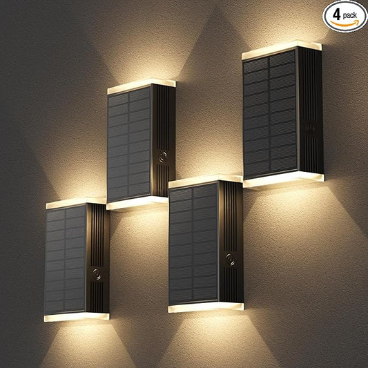 Solar Wall Light Outdoor,3000/4000/6000K 3 Modes Dusk to Dawn Lighting Wall Sconce IP67 Waterproof Up and Down Solar Lights Outdoor for House, Garage, Porch,Doorway (4 Pack)