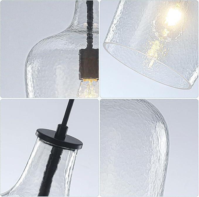 2 Pack 9.3" Glass Pendant Lighting for Kitchen Island,Black Large Pendant Light Fixture with blown Thickened Glass,1 Light Farmhouse Hanging Light for Hallway,Bedroom, Living Room Tall 14 inch