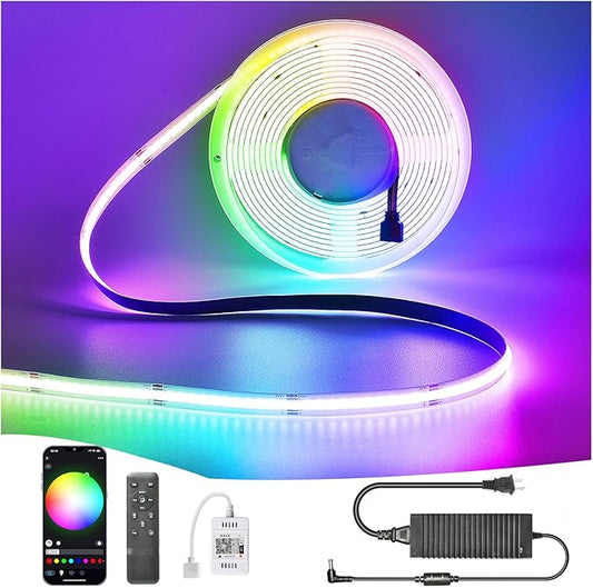 RGB COB Led Light Strip 32.8ft, 10mm Width, 5760 LEDs, 24V Color Changing Led Strip Lights with Remote Control, Music Sync, Flexible Led Tape Lighting for TV Light, Bedroom Home Indoor Decor