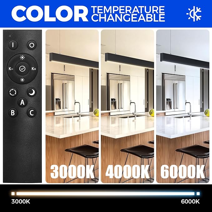 Barrina 3575 Remote Series LED Linear Light Fixture with Remote, 2nd-Generation, 4FT 40W Seamless Connection, 3000K-6000K Color Changing, Dimmable Pendant Light for Home Office, Black, 4 Pack