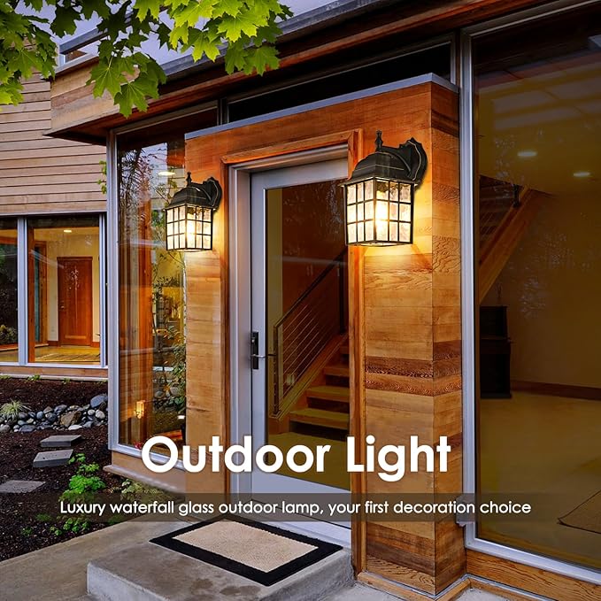 Dusk to Dawn Outdoor Wall Light Fixture, Waterproof Exterior Wall Lantern Porch Light with Photocell Sensor, Modern Bronze Outside Wall Sconce with E26 Socket for House Garage, 2-Pack