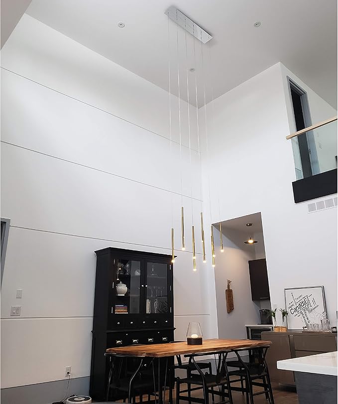 CANALIS 10 Mini Pendant Lighting Brass - LED Hanging Light Fixture for Kitchen Island, Bar, Foyer - Cluster Pendants - Dimmable, Adjustable Wire, Lamp Bulb Included