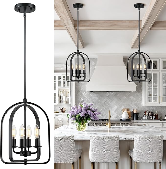 Beionxii 11 Inch Large Pendant Lights Kitchen Island, Black Pendant Lights Kitchen Island, 4-Light Farmhouse Hanging Lights for Kitchen Island, Dining Room, Foyer, Stairway, Hallway, BX-PL04BK