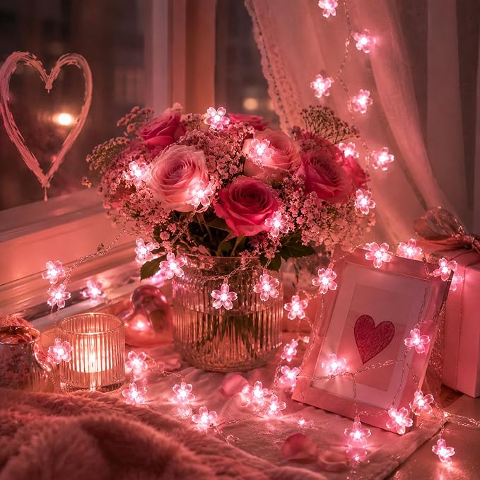 Pink Cherry Blossom Fairy Flower Lights, USB/Battery Operated Floral Lamp | Decorative Flower String Lights For Bedroom,Christmas, Easter, Wedding, Party, Birthday, Valentine'S Day Indoor Outdoor Decor