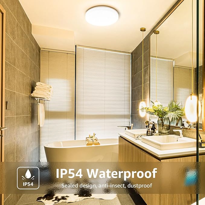 Lepro 8.7 inch 15 watt Flush Mount LED Ceiling Light Fixture for Bathroom Waterproof Soft Warm White 3000 Kelvin 1250 Lumen 120 watt Equivalent Ceiling Lamp for Kitchen, Laundry, Bedroom, Hallway