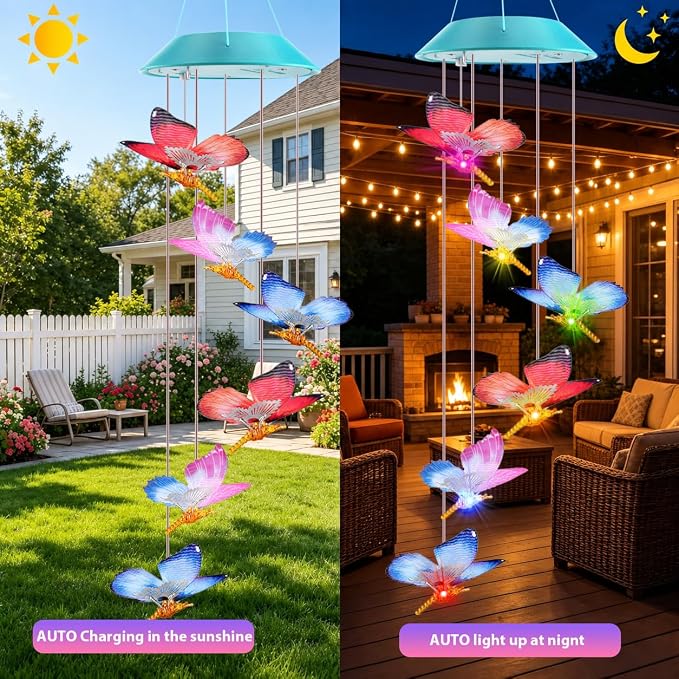 Zeiliuled Solar Wind Chime,Color Changing Dynamic Butterfly Wind Chimes | Solar Outdoor Decorative Mobile Lights for Garden, Yard, Patio, Window Decorations, Gift for Women Mom Girls
