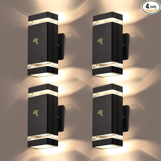 LMP 4 Packs Dusk to Dawn Outdoor Lighting, Wall Sconce with 5w LED Bulbs, Outside Lights for House IP65 Waterproof Aluminum Up and Down Outdoor Lights for House, Garage, Porch, Doorway