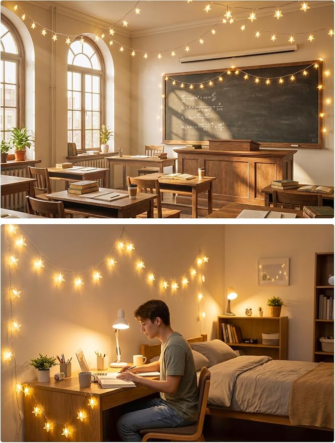 Star String Lights Plug in,39ft 100LED Fairy Lights with Remote, Hanging Star Decorations Lights Waterproof for Indoor Outdoor Bedroom Classroom Dorm Kids Tent Party Decor,Warm White