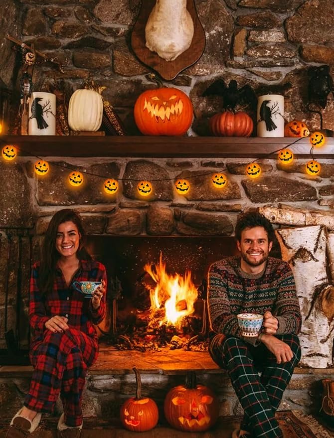 Halloween Outdoor Pumpkin String Lights, 8.5FT 10 Jack-o’-Lantern Lanterns with LED Bulbs, Connectable Waterproof Halloween Lights for Yard Patio Porch Garden, UL Listed Energy-Saving Fall Decor