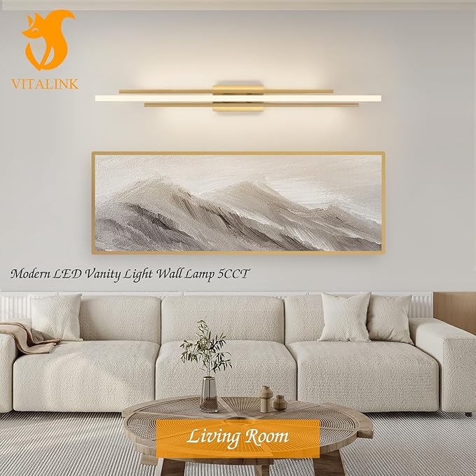 48" Gold LED Bathroom Light Fixtures Long Vanity Lights Over Mirror Lighting Lamps Wall Mount Lighting Over Vanity Picture Indoor 5CCT(3000K/3800K/4500K/5200K/6000K)