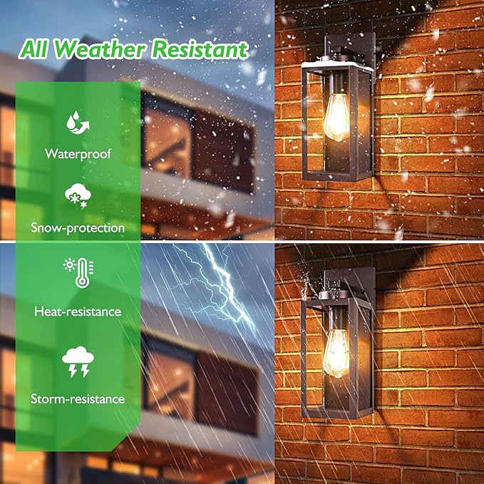 BesLowe Outdoor Wall Light Fixtures, Exterior Waterproof Wall Lanterns, Brown Porch Sconces Wall Mounted Lighting with E26 Sockets & Glass Shades, Modern Wall Lamps for Patio Front Door Entryway