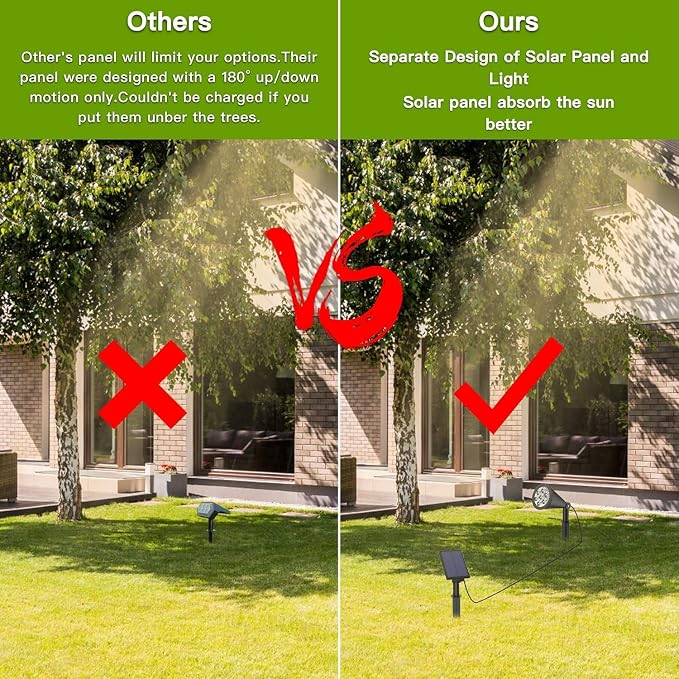 MEIHONG Solar Spot Lights, Warm White Lights with Separate Panel, Solar Tree Light Waterproof Outdoor Landscape Lights Dusk to Dawn for Garden Walkway(2 Pack)