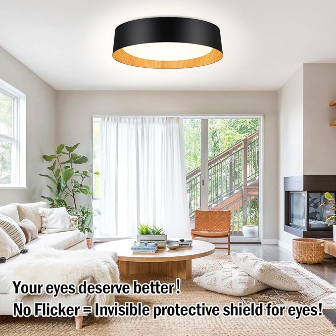 BrightHome 2-Pack 16in Flush Mount Ceiling Light, 3000LM 30W(300W Equiv), LED Ceiling Light Fixture 5CCT 2700K 3000K 4000K 5000K 6000K, Dimmable Ceiling Lamp for Bathroom Hallway, Black and Wood
