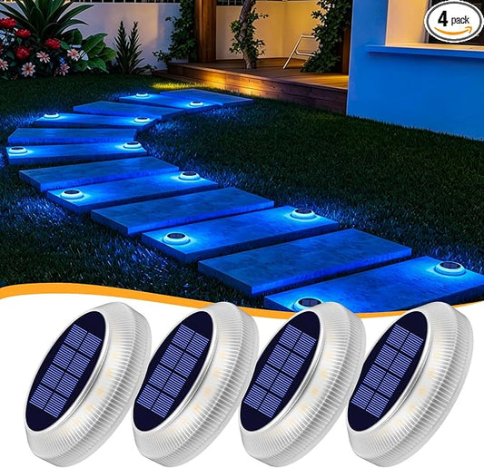 Honalia Blue Solar Driveway Lights Outdoor, 4 Pack Solar Dock Deck Lights Waterproof, Deck Lights Solar Powered for Outside, Stick on Solar Lights for Stair, Patio, Pathway, Walkway, Sidewalk, Step
