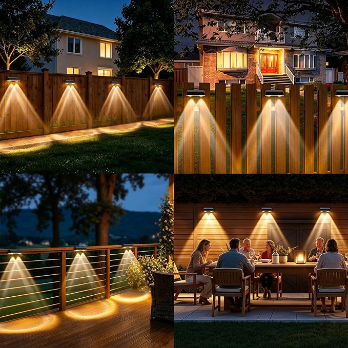 echosari Solar Fence Lights 8 Pack, 100 Lumen Ultra Bright Solar Wall Lights Outdoor Waterproof Lighting Auto ON/Off for Backyard Patio Railing Porch Step (2700K Warm White)