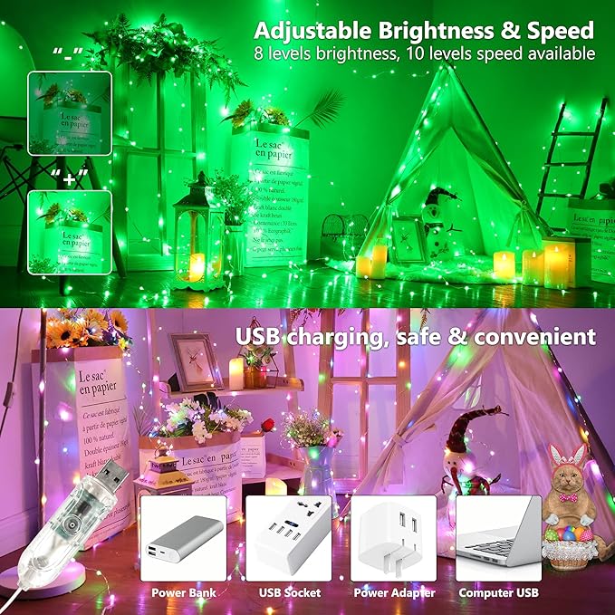 BrizLabs Fairy String Lights, 33ft 100 LED Red White Blue Fairy Lights with Remote Timer, USB July 4th Starry Light Music Sync RGB Color Changing Twinkle Light for Xmas Halloween Easter Party Wedding
